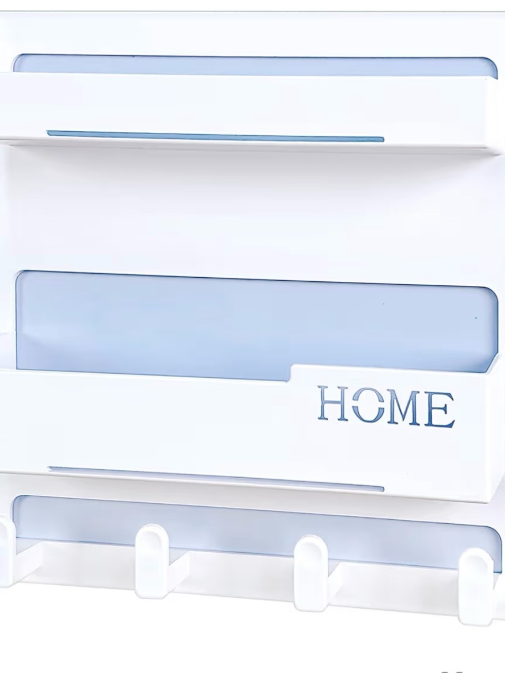 Source Unknown White and Light Blue Wall-Mount Home Organizer with Hooks